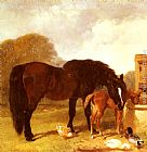 Horse and Foal watering at a trough by John Frederick Herring Snr